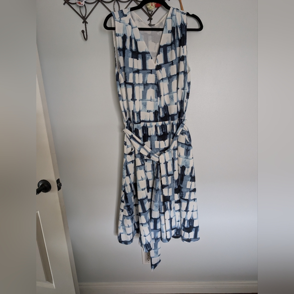 ASOS Curve Blue & White Sleeveless V-Neck Midi Dress